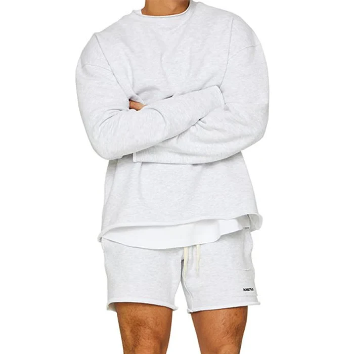 Men's Fashion Solid Color Loose Rolled Sweatshirt Shorts Set