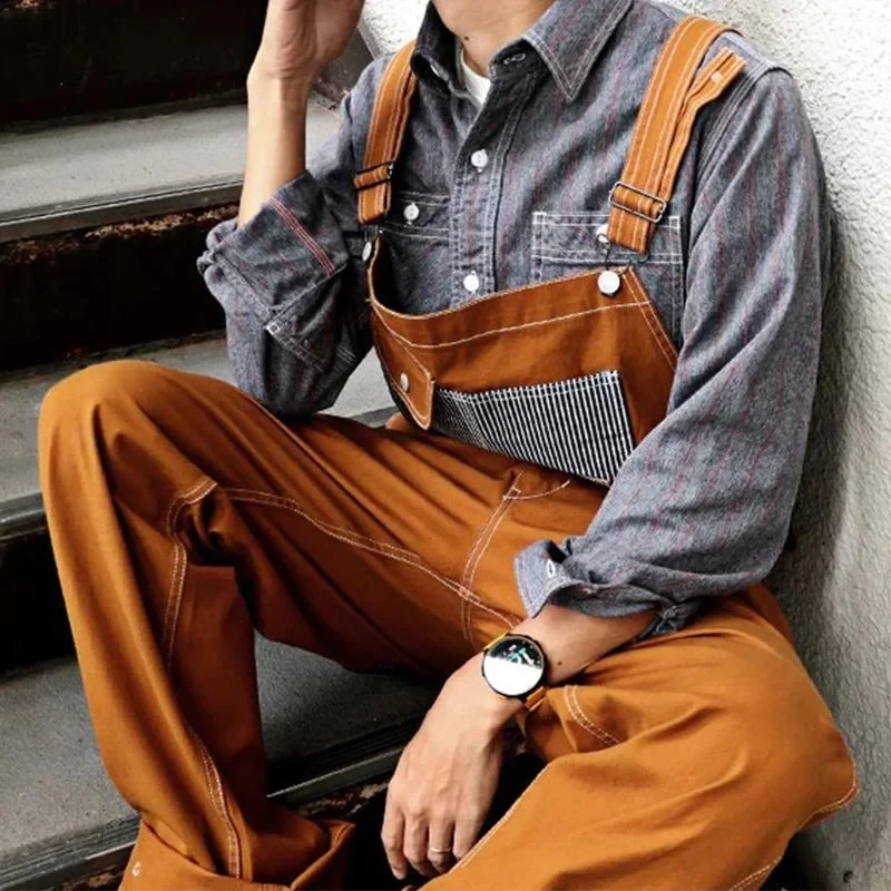 Men's casual vintage multi-pocket cargo overalls
