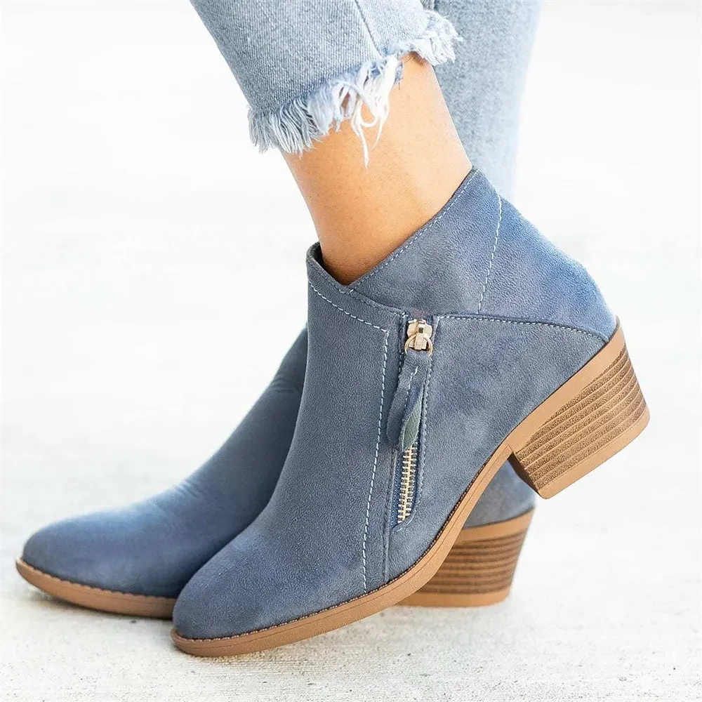 Fall New Suede Mid Heel Ankle Boots