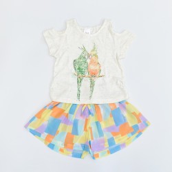 Two Piece T-Shirt & Shorts With Parrot Print
