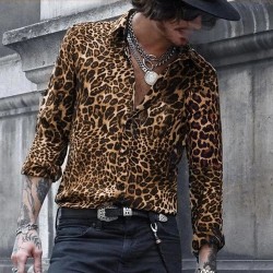Wild Elegance: Men's Leopard Print Long Sleeve Shirt