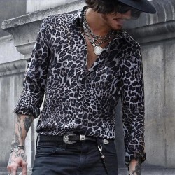 Wild Elegance: Men's Leopard Print Long Sleeve Shirt