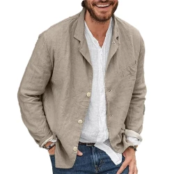 Men's Loose Cotton and Linen Suit Jacket
