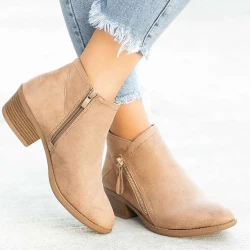 Fall New Suede Mid Heel Ankle Boots