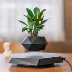 Magnetic Levitating Flower Pot Air Plant Pot Elegant Black Rotation Floating Planter Potted For Home Decor Gift
