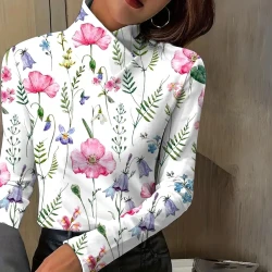 Youthful Long Sleeve Plant Print Top