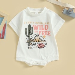 Girls' Fashion Cactus Print Round Neck Jumpsuit