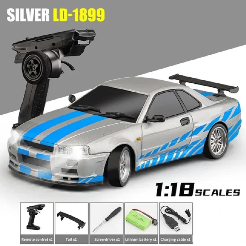 2.4GHz LD RC LD1899 1/18 RC Drifting Car with Gyroscope – On-Road Alloy Body Shell Racing Car