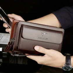 Men's Business Clutch Bag - Double Zipper Long Wallet