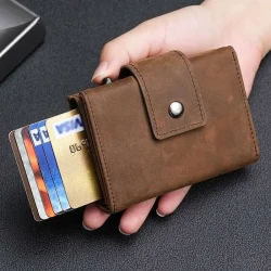 Vintage Golden-Tone Crazy Horse Leather Men's Wallet