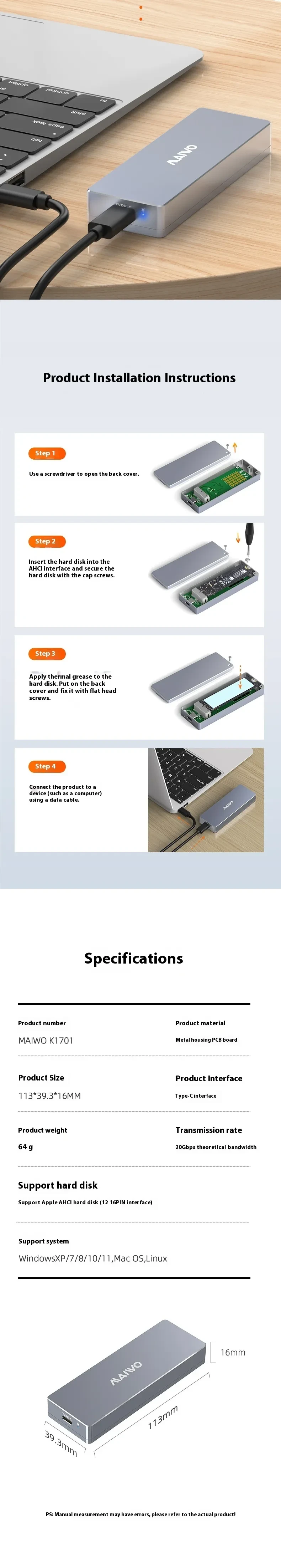 Type-C Applicable Notebook Solid State Hard-disk Cartridge