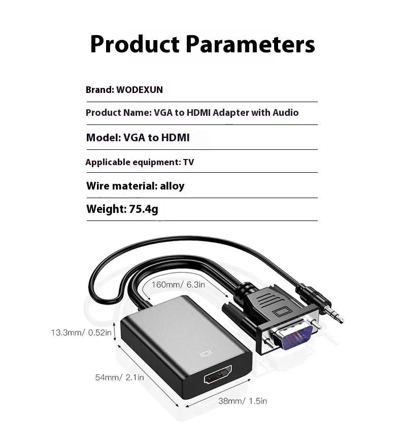 VGA To HDMI Adapter Cable With Audio Power Supply 1080p Plug And Play