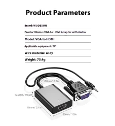 VGA To HDMI Adapter Cable With Audio Power Supply 1080p Plug And Play