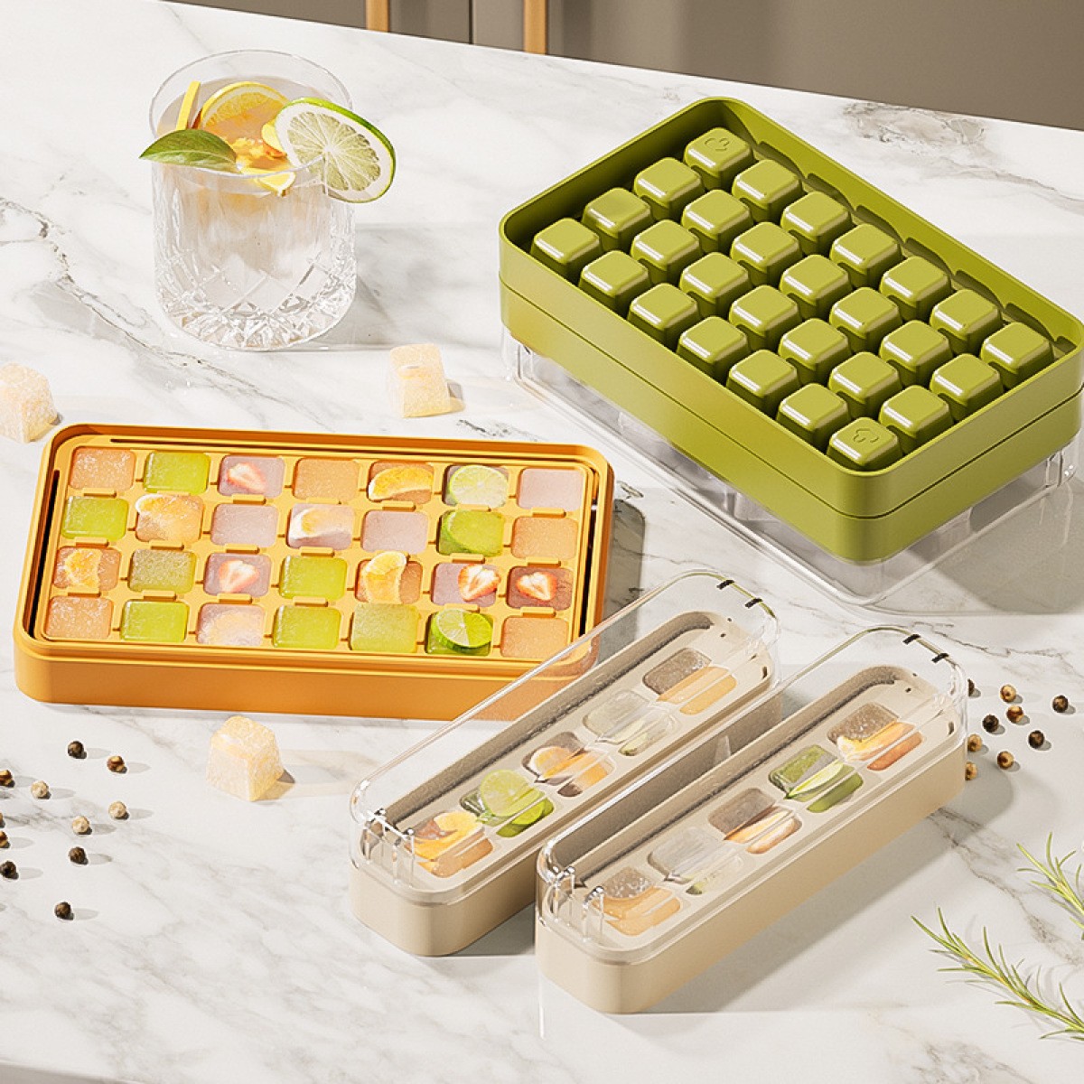 Press-Type Silicone Ice Cube Trays for Home Ice Storage and Making