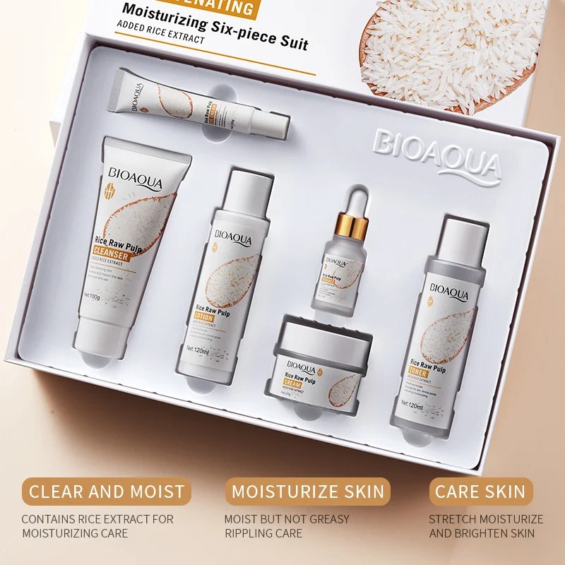 BIOAOUA Original Milk Series Six-Piece Face Care Set – Hydrating Cleanser, Toner, Serum
