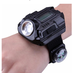 LED watch flashlight flashlight portable light USB charging 4 mode light tactical flashlight time display with compass
