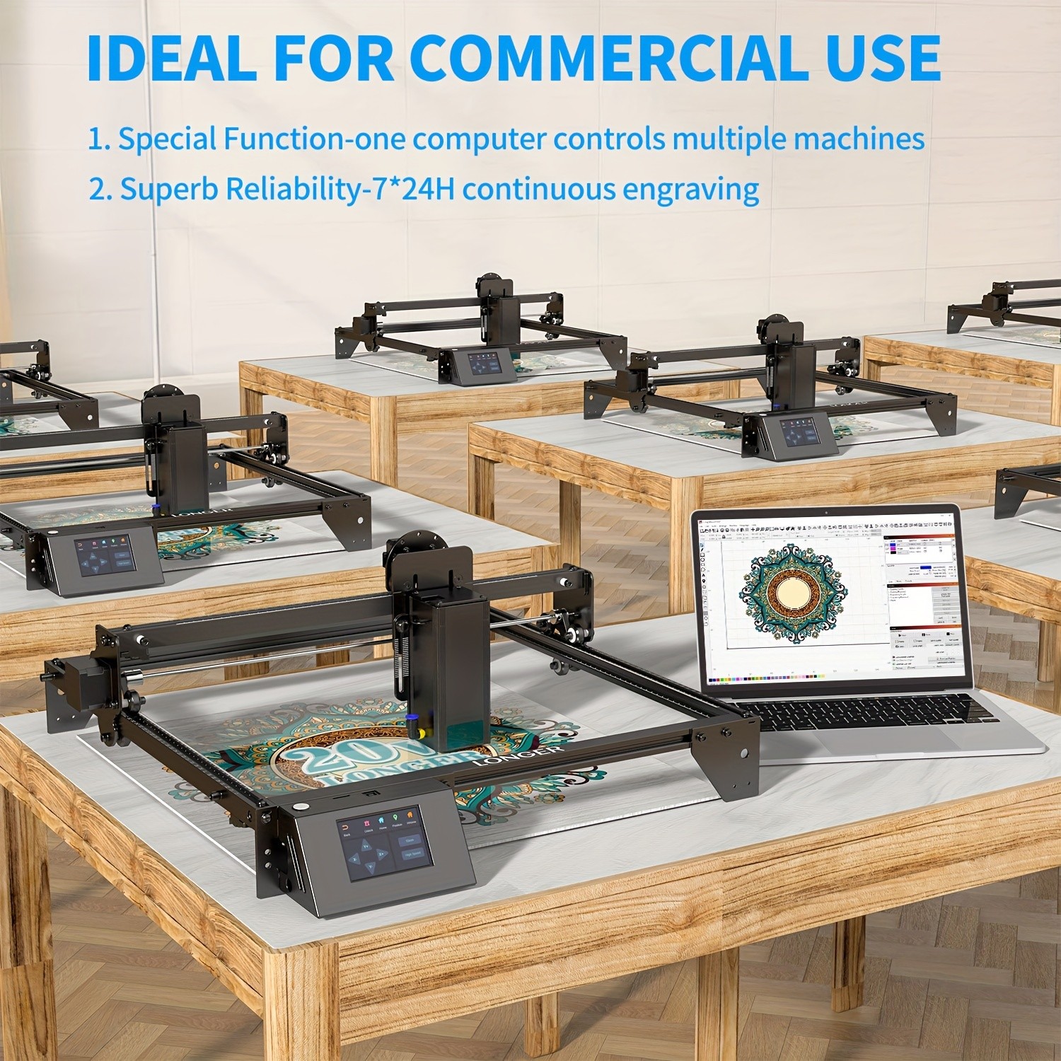 Longer RAY5 Laser Engraver – 20000mW Output Power, 3.5" Touch Screen, APP Offline Control, DIY Engraver Tool for Metal, Glass, Wood, Engraving Area 15.75"x14.37"