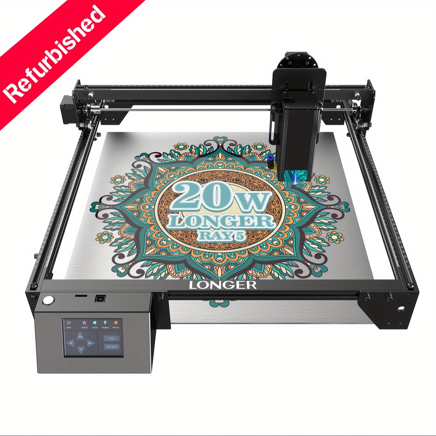 Longer RAY5 Laser Engraver – 20000mW Output Power, 3.5" Touch Screen, APP Offline Control, DIY Engraver Tool for Metal, Glass, Wood, Engraving Area 15.75"x14.37"