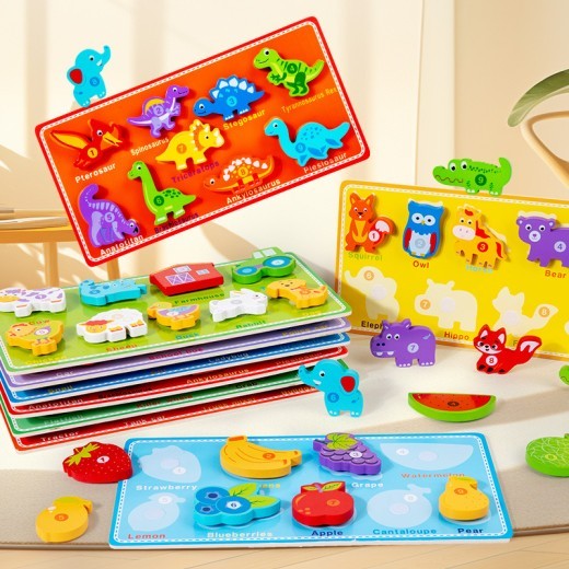 Spanish Russian Children's Wooden Velcro Tear And Pull Puzzle Grab Board