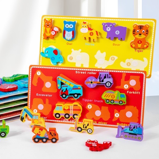 Spanish Russian Children's Wooden Velcro Tear And Pull Puzzle Grab Board