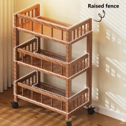 Turmeric Wooden Utility Cart - Multi-Tier Storage Organizer with Wheels, Freestanding Mobile Shelving Unit for Living Room, Kitchen, Home Office - Versatile Use for Snacks and Essentials