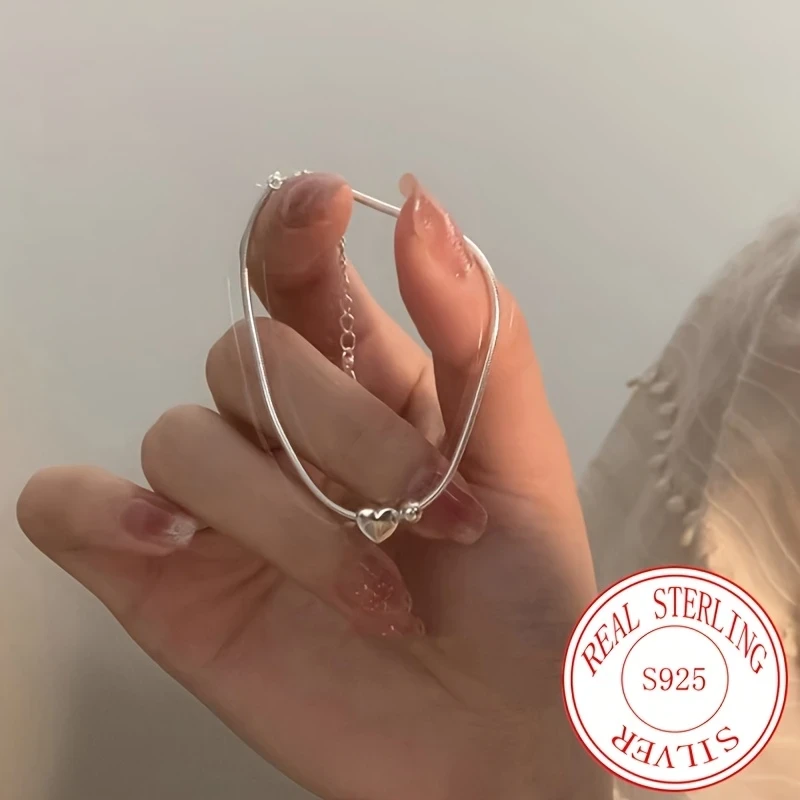 Elegant 925 Sterling Silver Love Heart Snake Bone Bracelet - Ideal for Birthdays, Weddings, Family & Holiday Gifts, Perfect for Mother’s Day, Independence Day, Easter, Ramadan
