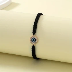 Vintage Style Devil’s Eye Braided Thin Chain Bracelet - Adjustable Hand Jewelry Decoration for Women
