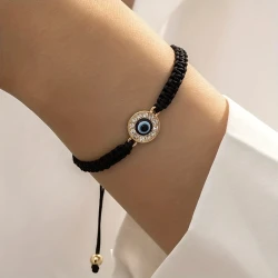 Vintage Style Devil’s Eye Braided Thin Chain Bracelet - Adjustable Hand Jewelry Decoration for Women