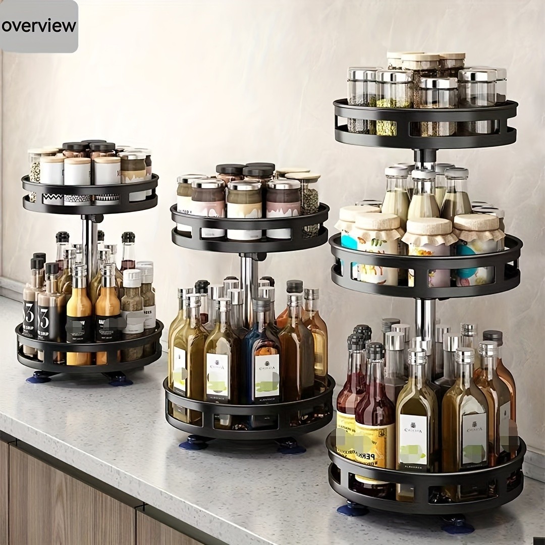 Multifunctional Rotating Storage Rack with Adjustable Height and Spray Paint Finish – Ideal for Kitchen, Bathroom, and Countertop Organization for Restaurants