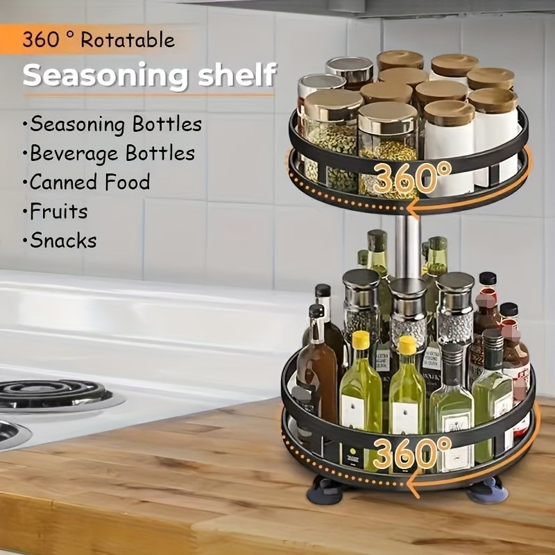 Multifunctional Rotating Storage Rack with Adjustable Height and Spray Paint Finish – Ideal for Kitchen, Bathroom, and Countertop Organization for Restaurants
