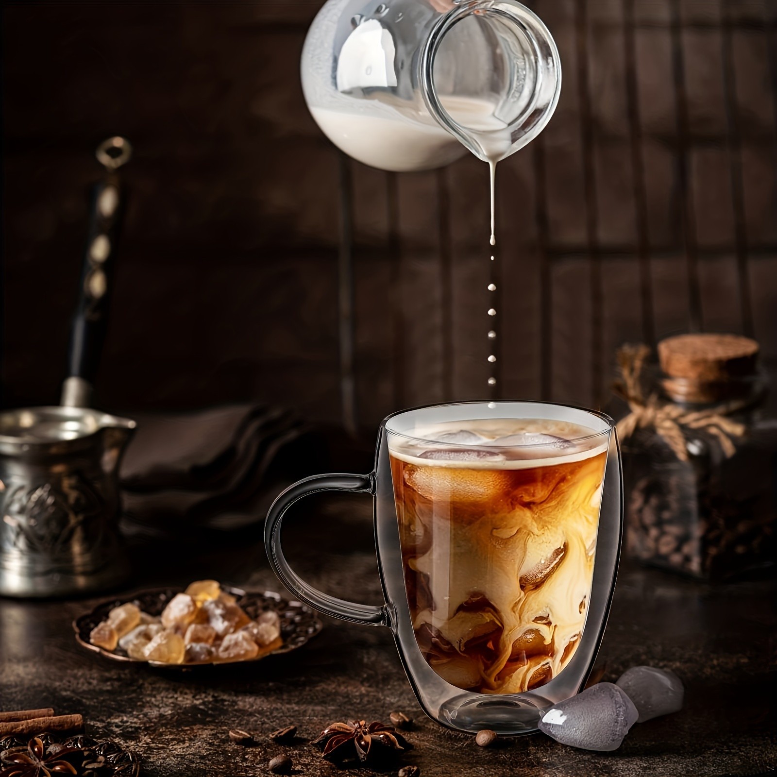 6pcs Double Walled Glass Cups with Spoons – Clear Espresso Coffee Tea Mugs, Insulated Heat-Resistant Beverage Cups, 350ml/12oz, Perfect for Coffee, Tea, Cappuccino & Lattes, Drinkware for Restaurants and Cafes