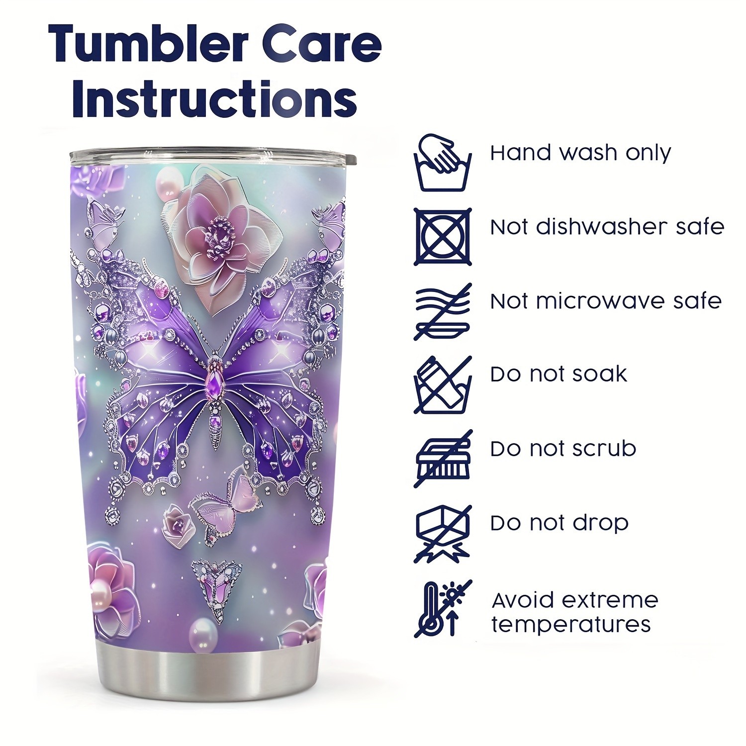 1pc 20oz Tumbler for Cafe – Butterfly Funny Print Mug Tumbler, Travel Tumbler for Wedding and Birthday Gifts for Mom, Coworker, Eid Al-Adha Mubarak