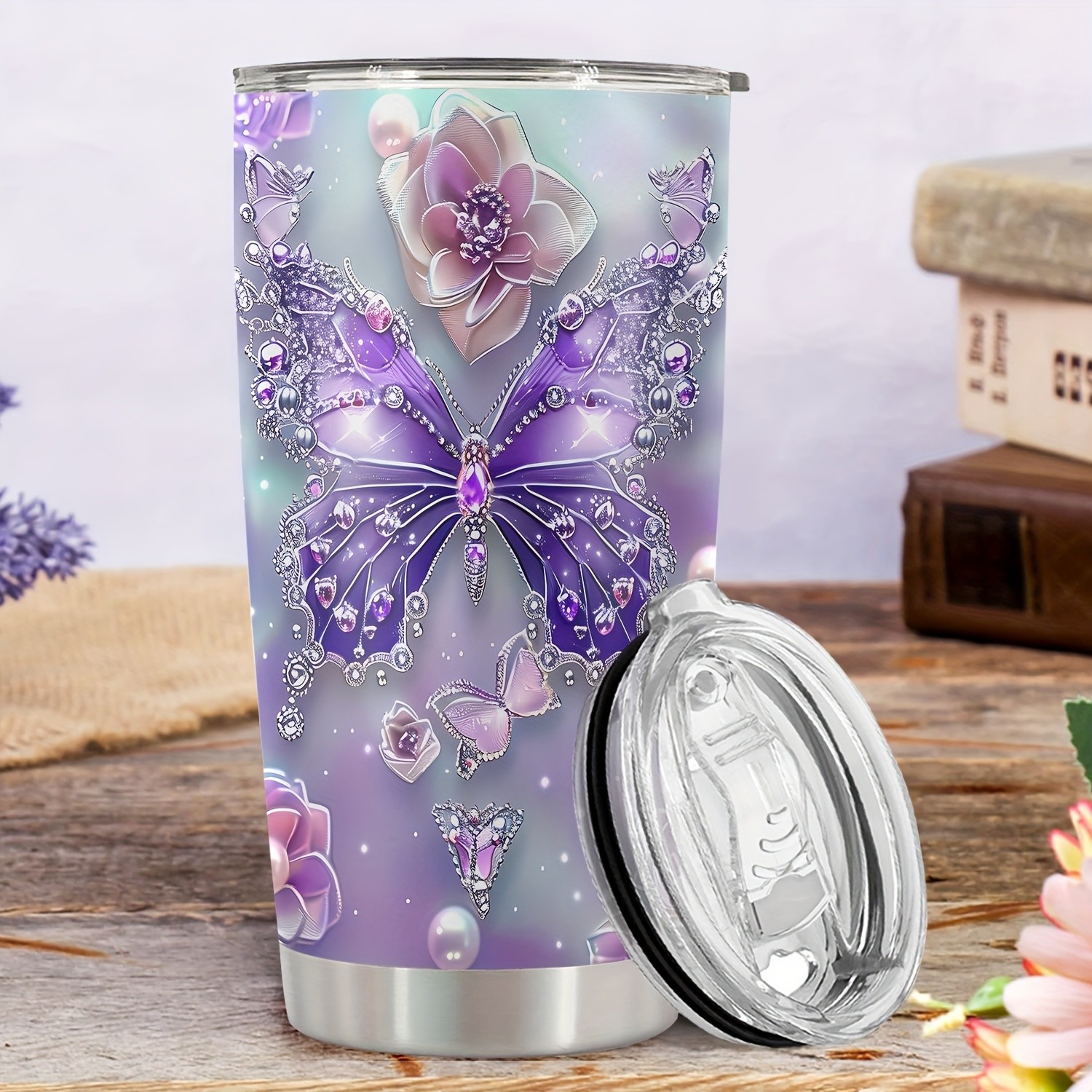1pc 20oz Tumbler for Cafe – Butterfly Funny Print Mug Tumbler, Travel Tumbler for Wedding and Birthday Gifts for Mom, Coworker, Eid Al-Adha Mubarak
