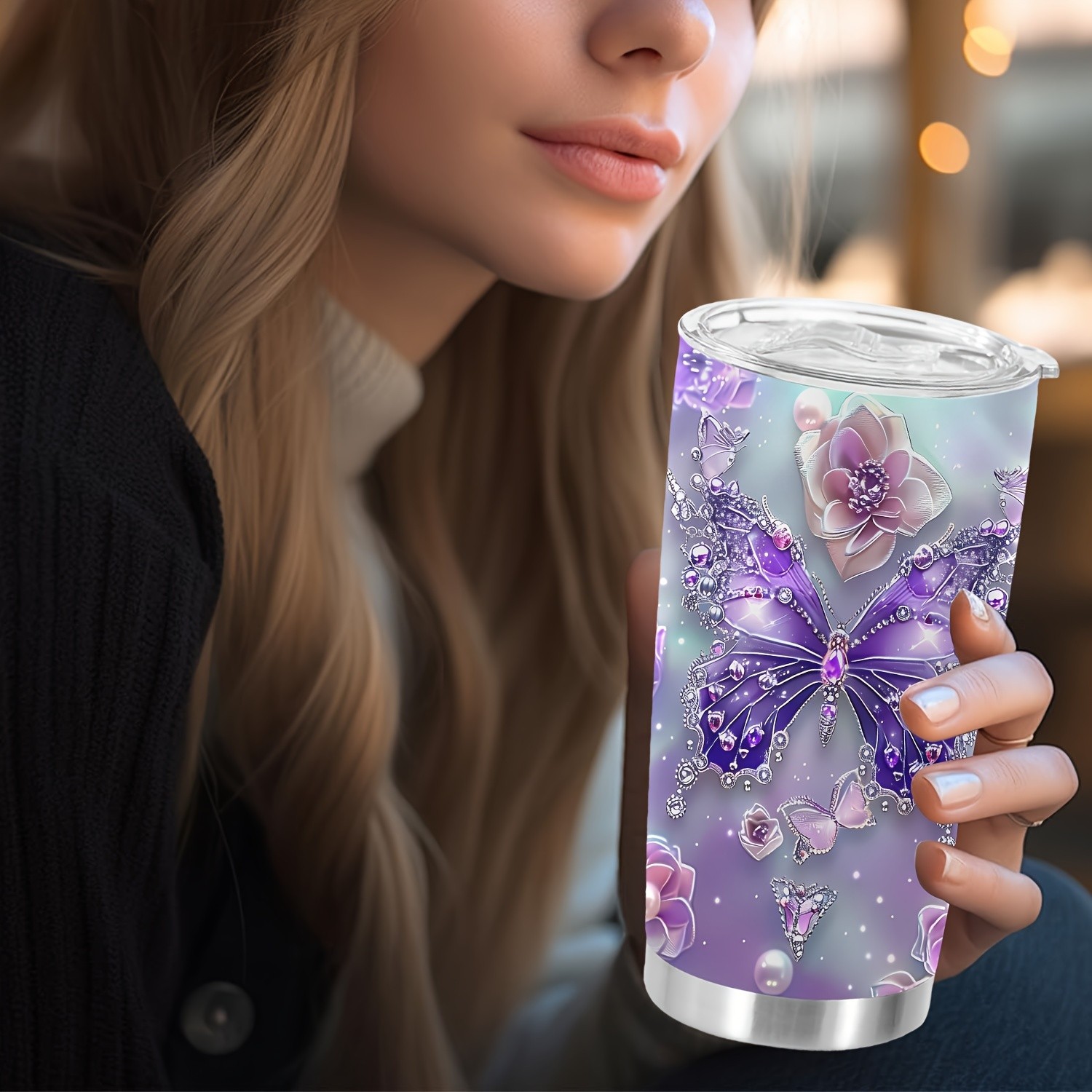 1pc 20oz Tumbler for Cafe – Butterfly Funny Print Mug Tumbler, Travel Tumbler for Wedding and Birthday Gifts for Mom, Coworker, Eid Al-Adha Mubarak