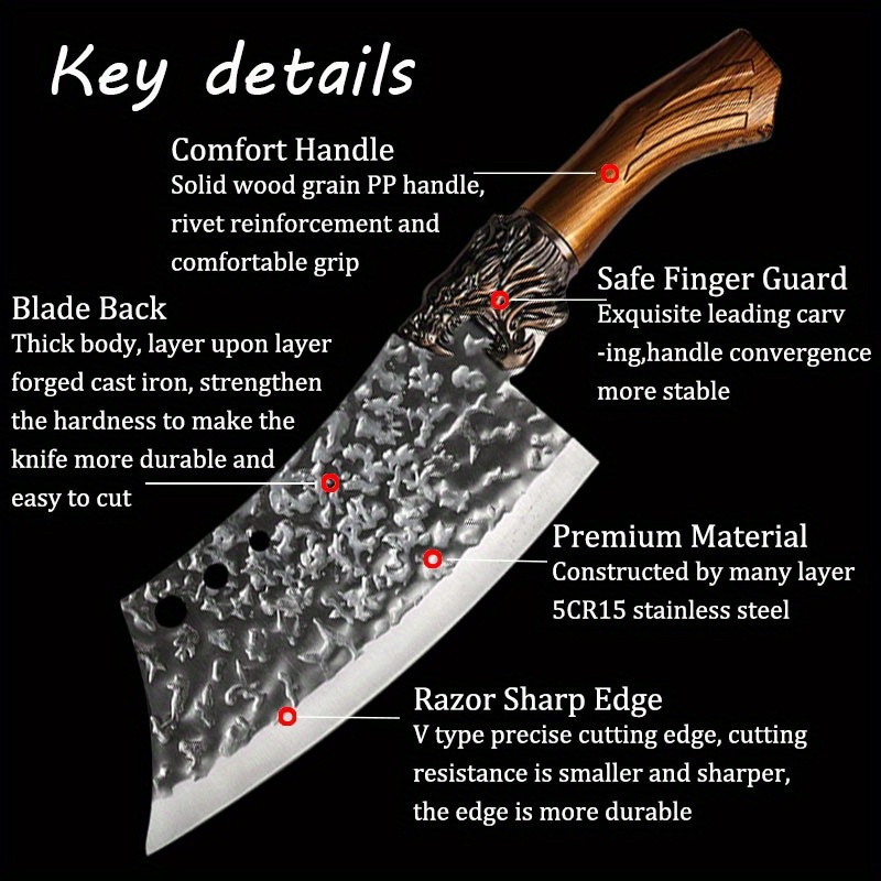 7-Piece Handmade Forged Knife Professional Kitchen Chef Knife Set – Stainless Steel Chef Knife, Utility Knife, Boning Knife, Cutting Knife, Fish Knife, Butcher Knife, Kitchen Scissors
