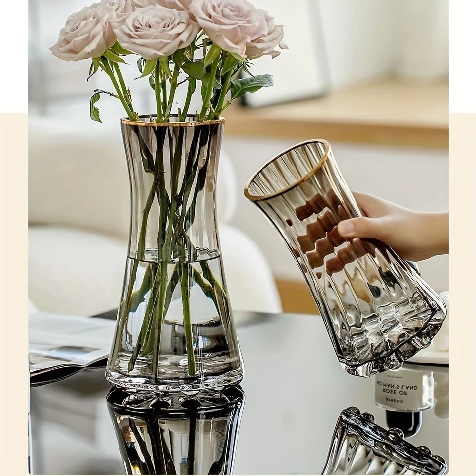 Contemporary Striped Glass Bud Vase, Cylinder Shape – Artistic Decorative Vase for Home, Living Room, Bedroom, Coffee Table, Office Desk, Reception