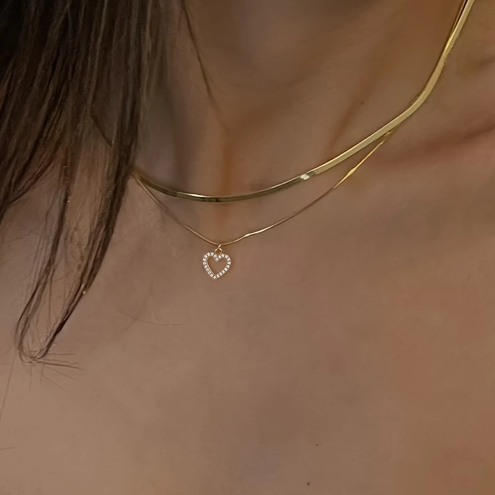 Nooxian 2-Piece Set – Elegant Luxurious Heart Pendant Necklace, 18K Golden Plated, Synthetic Cubic Zirconia, 304 Stainless Steel, Perfect for Valentine's Day