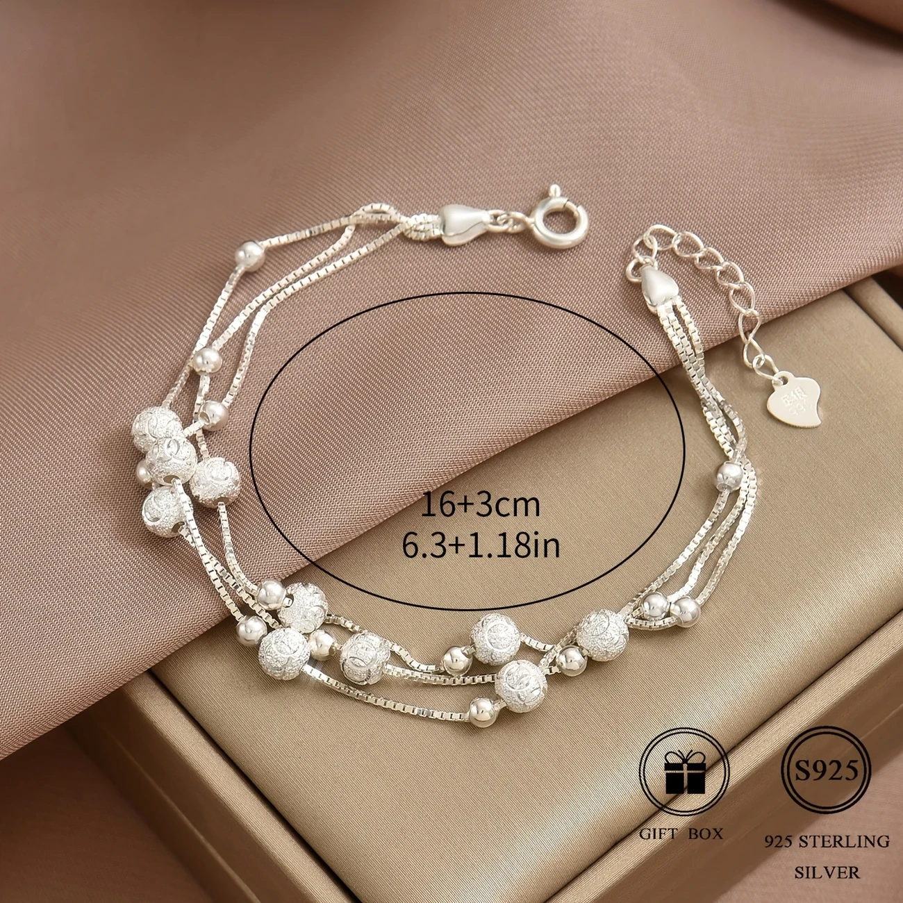 Fashionable and Versatile S925 Silver Bead Tennis Chain Multi-layered Wristband Gift – Total Weight 4.65G