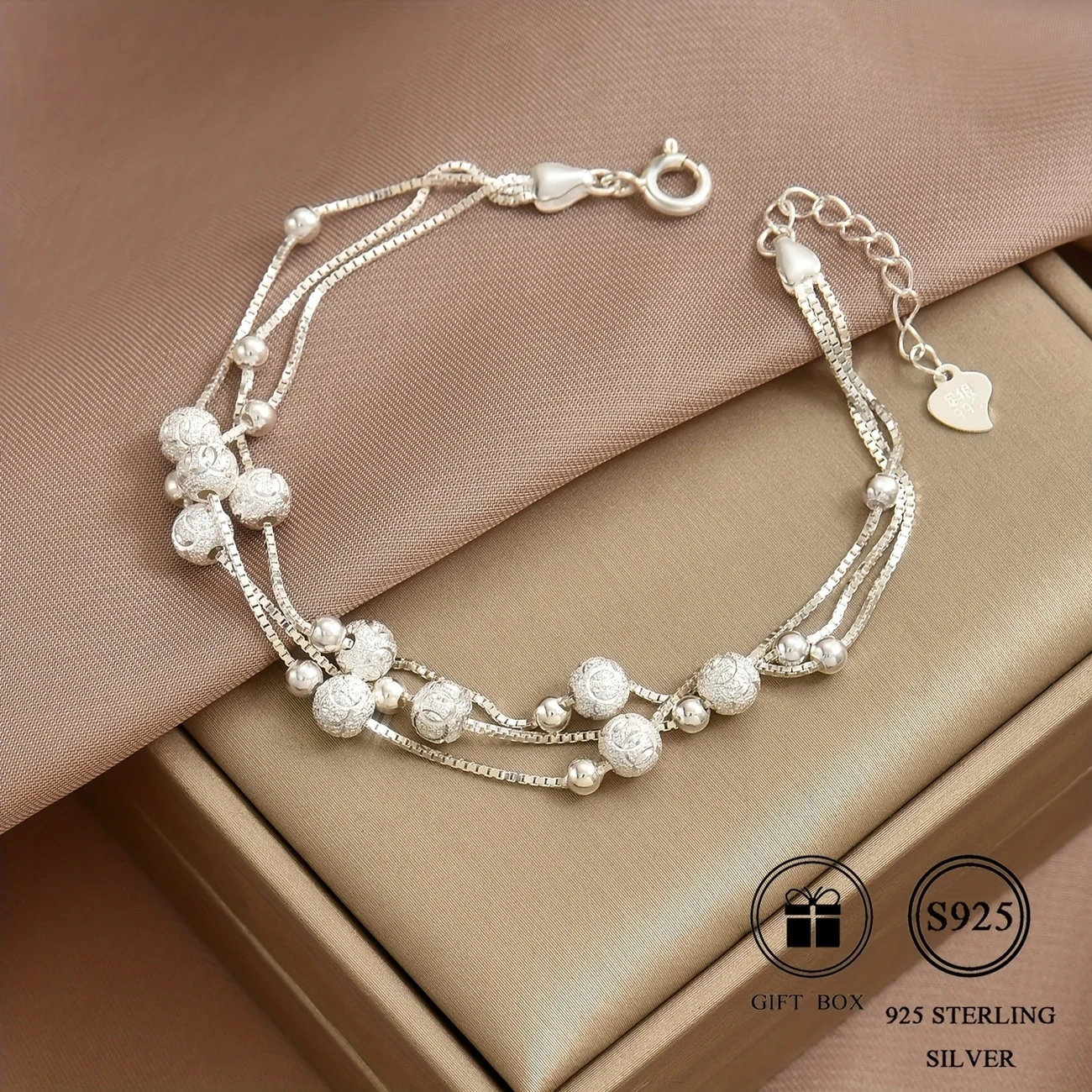 Fashionable and Versatile S925 Silver Bead Tennis Chain Multi-layered Wristband Gift – Total Weight 4.65G