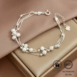 Fashionable and Versatile S925 Silver Bead Tennis Chain Multi-layered Wristband Gift – Total Weight 4.65G