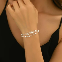 Fashionable and Versatile S925 Silver Bead Tennis Chain Multi-layered Wristband Gift – Total Weight 4.65G