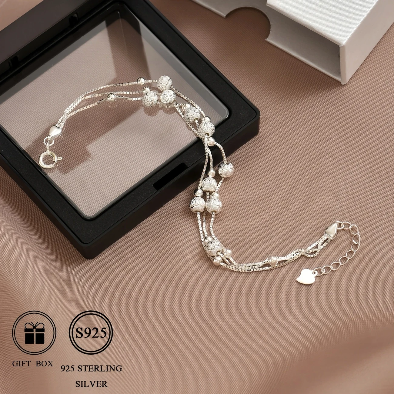 Fashionable and Versatile S925 Silver Bead Tennis Chain Multi-layered Wristband Gift – Total Weight 4.65G