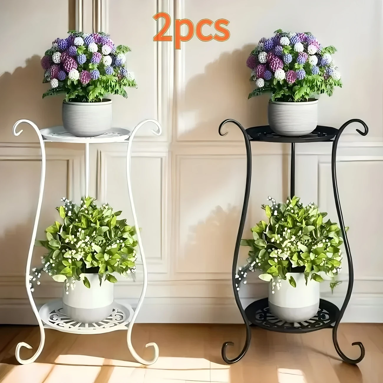 Iron Plant Stand Indoor – 2pcs Minimalist European Metal Plant Stands, Versatile for Indoor/Outdoor Use, Flower Pot Holders for Patio, Balcony, Living Room & Garden