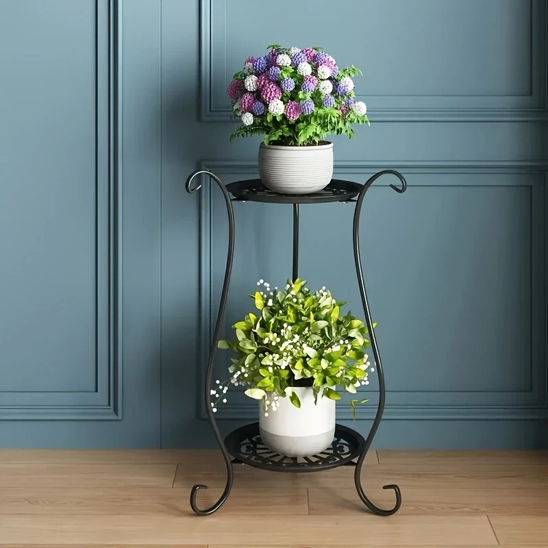 Iron Plant Stand Indoor – 2pcs Minimalist European Metal Plant Stands, Versatile for Indoor/Outdoor Use, Flower Pot Holders for Patio, Balcony, Living Room & Garden