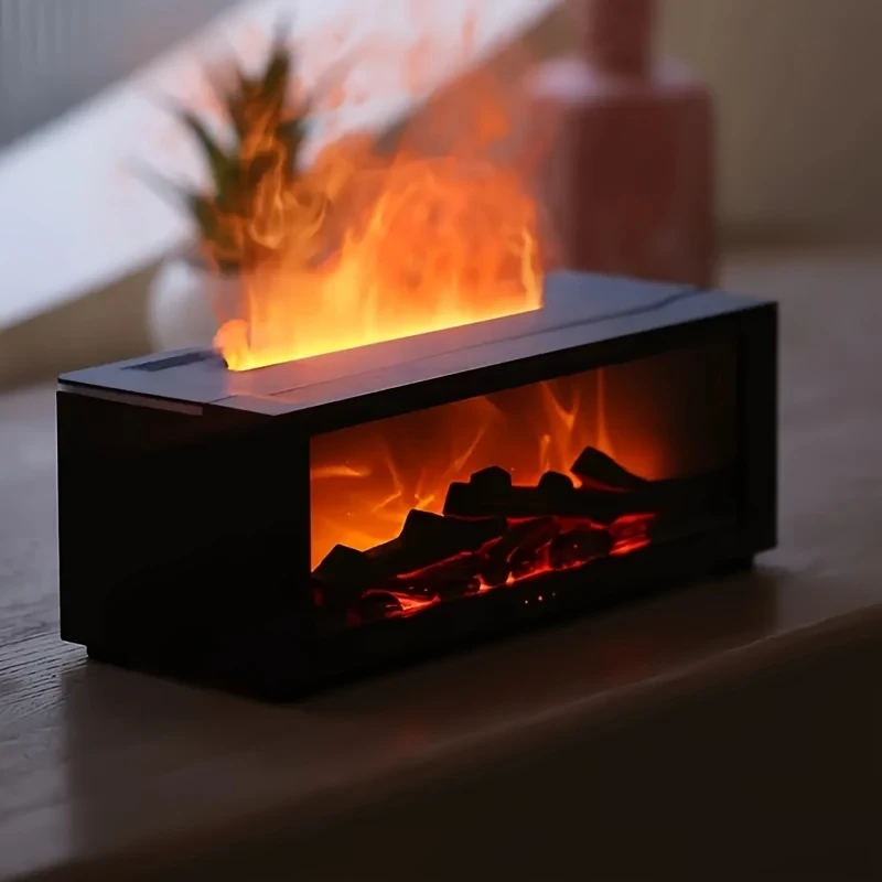 1pc Flame Effect Aromatherapy Fireplace, Essential Oil Diffuser with Colorful Lights, Timer Function, USB Powered – Ideal for Bedroom, Bathroom, Office Decor, Gifts for Christmas, New Year, Birthdays