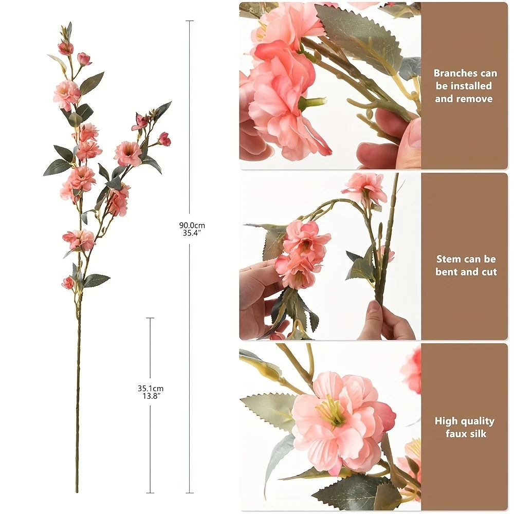 6pcs Cherry Blossom Branches Artificial Blossom Flowers – Fake Plum Flowers for Vase, Floor Arrangements, Wedding, Party, Office, Living Room Decor