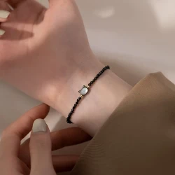 Adjustable Black Cat Charm Bracelet for Women – Cute Boho Style with Spinel Beads, Perfect for Valentine's Day or Birthday Gift, Daily Wear Jewelry