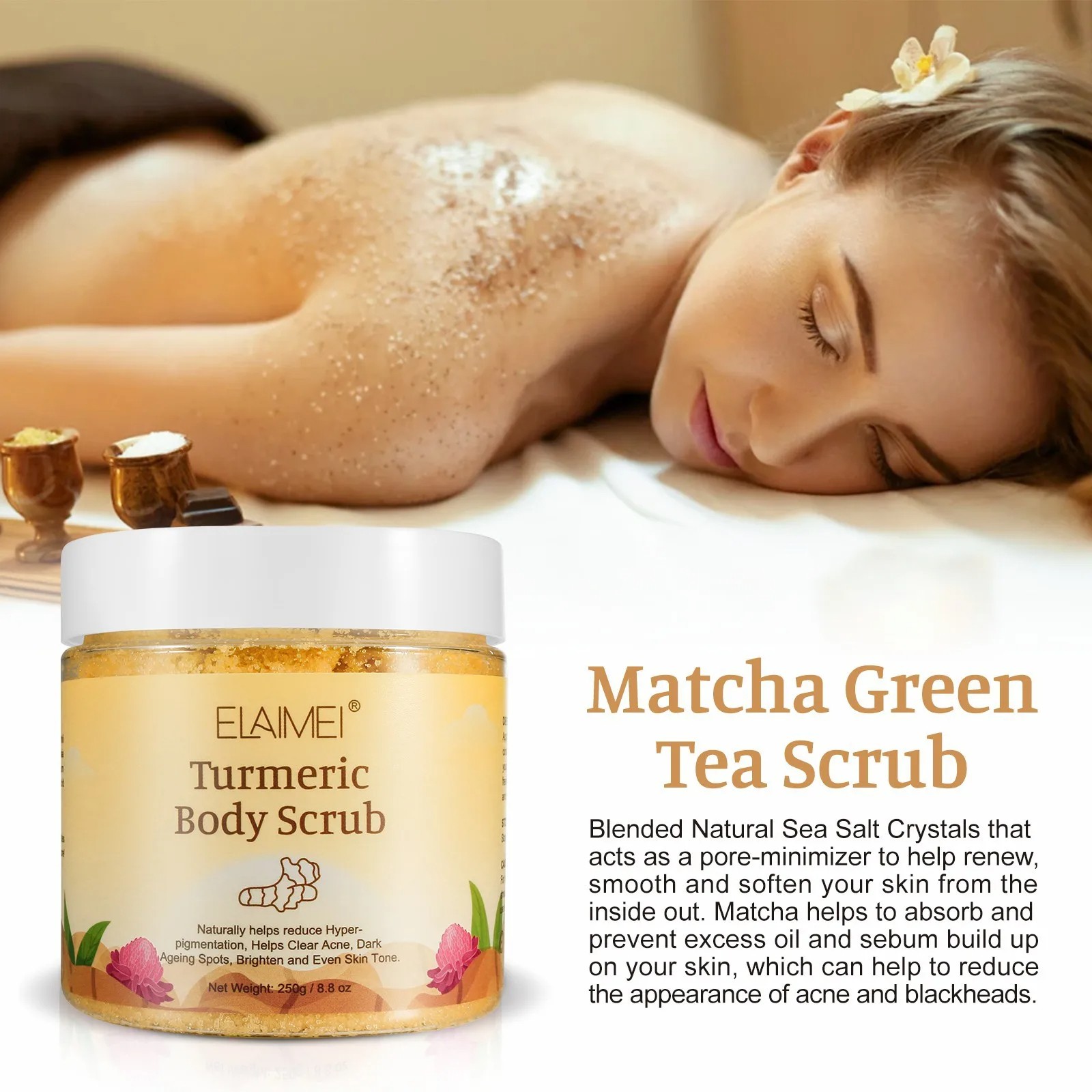 Matcha & Himalayan Salt & Turmeric Body Scrub – Whitening, Anti-Oxidation, Reduces Acne & Pimples