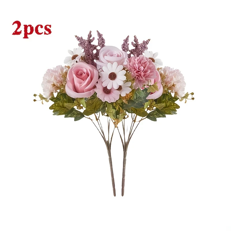2pcs Elegant Peony & Rose Artificial Flower Set – Lush Pastel Pink Bouquet with Hydrangea Accents for Home Decor, Weddings, and Engagements
