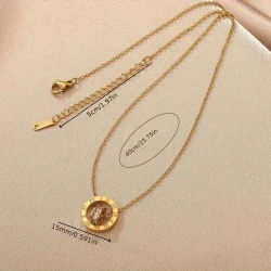 Elegant Golden-Tone Stainless Steel Roman Numeral Pendant Necklace with Sparkling Rhinestone Accents – Perfect for Couples, Daily Wear & Special Occasions